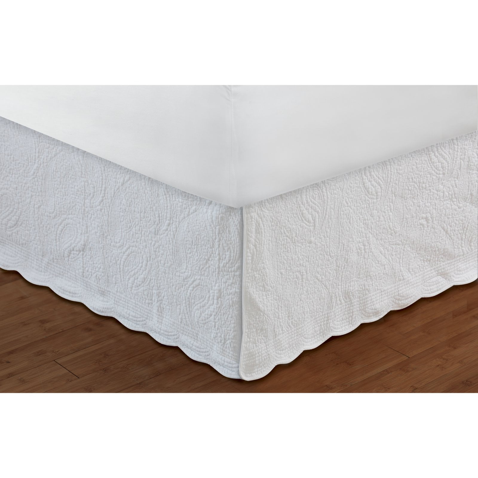 White Twin Cotton Polyester Quilted Bed Skirt with Split Corners