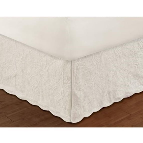 Greenland Home Fashion Paisley Quilted Bed Skirt Drop 18" - King 78x80", Ivory