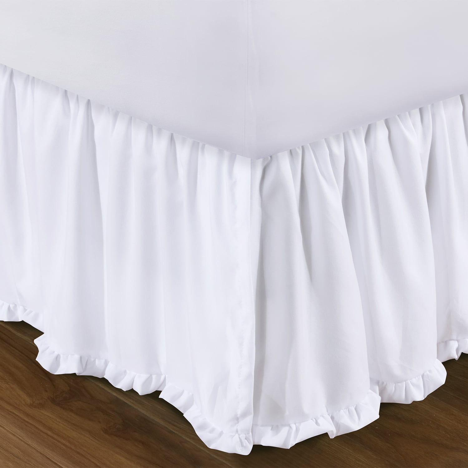 Sasha White Twin Bed Skirt with Ruffled Hem