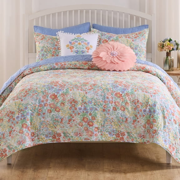Greenland Home Fashions Alice Modern Floral Quilt Set, Teen-Adult, 3-Piece Full/Queen