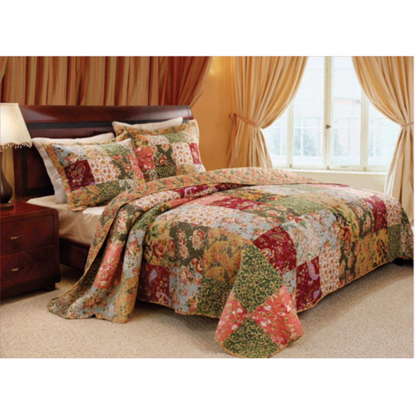 Antique Chic Twin Red Cotton Reversible Bedspread Set