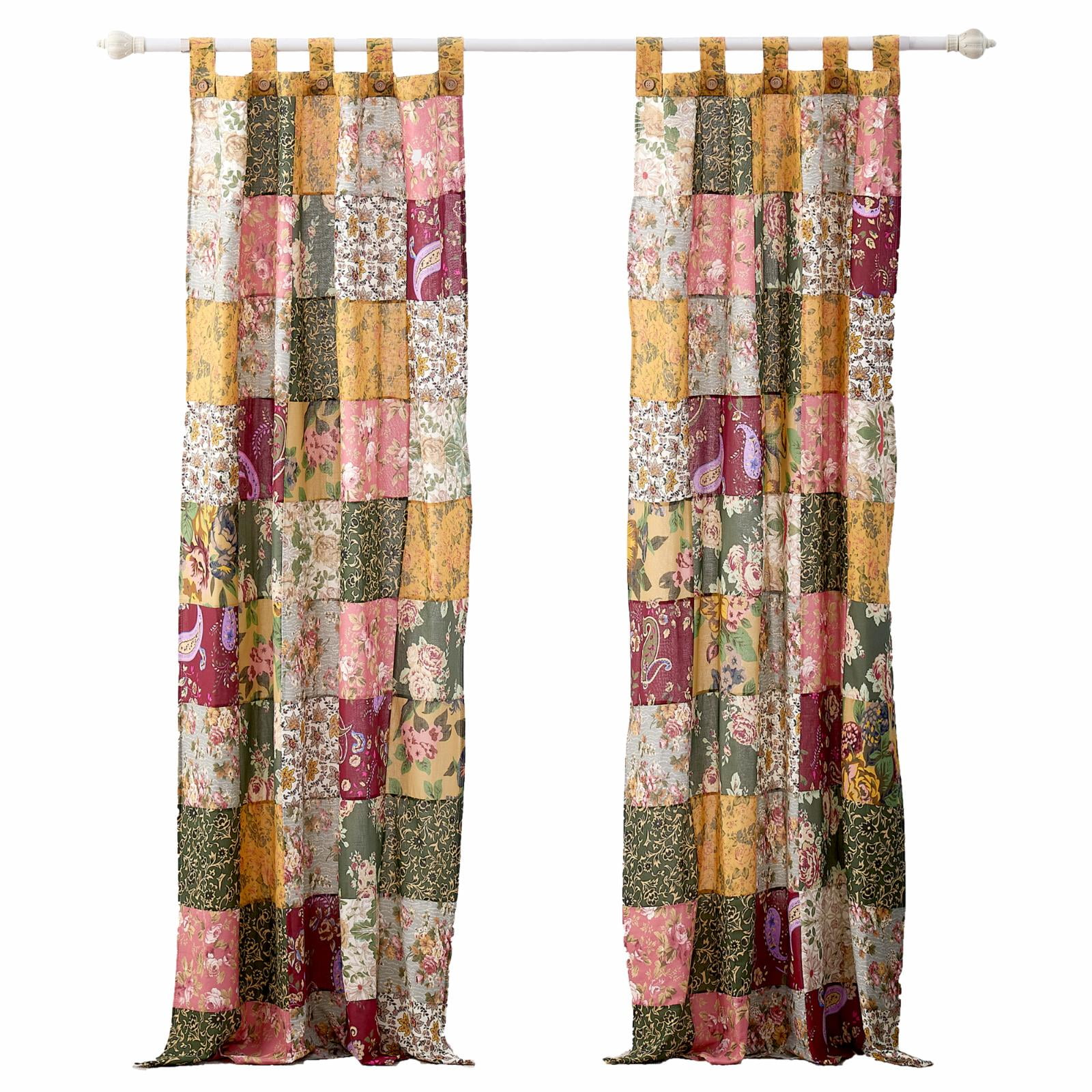 Antique Chic Patchwork Cotton Tab Top Curtain Panels, 84 x 84 inches