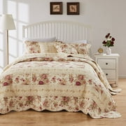 Greenland Home Fashions Antique Rose 100% Cotton Bedspread Set, Ecru, 3-Piece Jumbo Queen