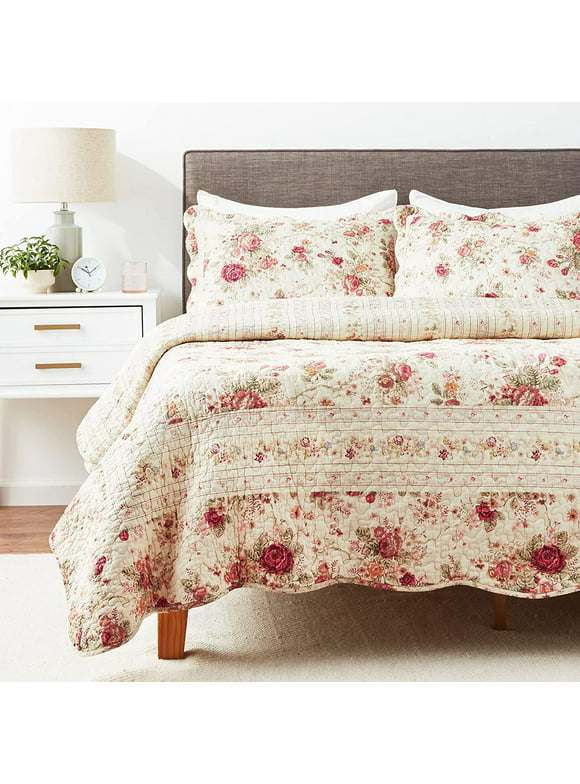 Greenland Home Fashions Antique Rose 100% Cotton Quilt Set, Ecru, 2-Piece Twin/XL