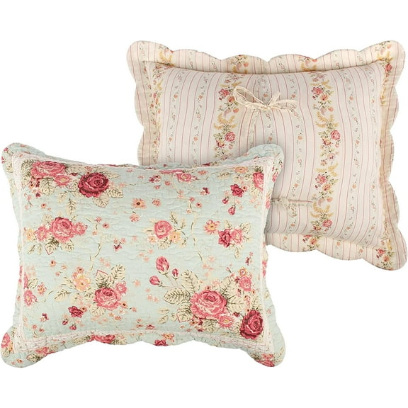 Greenland Home Fashions Antique Rose Traditional Cotton Pillow Sham, Blue, Std. 20x26-inch