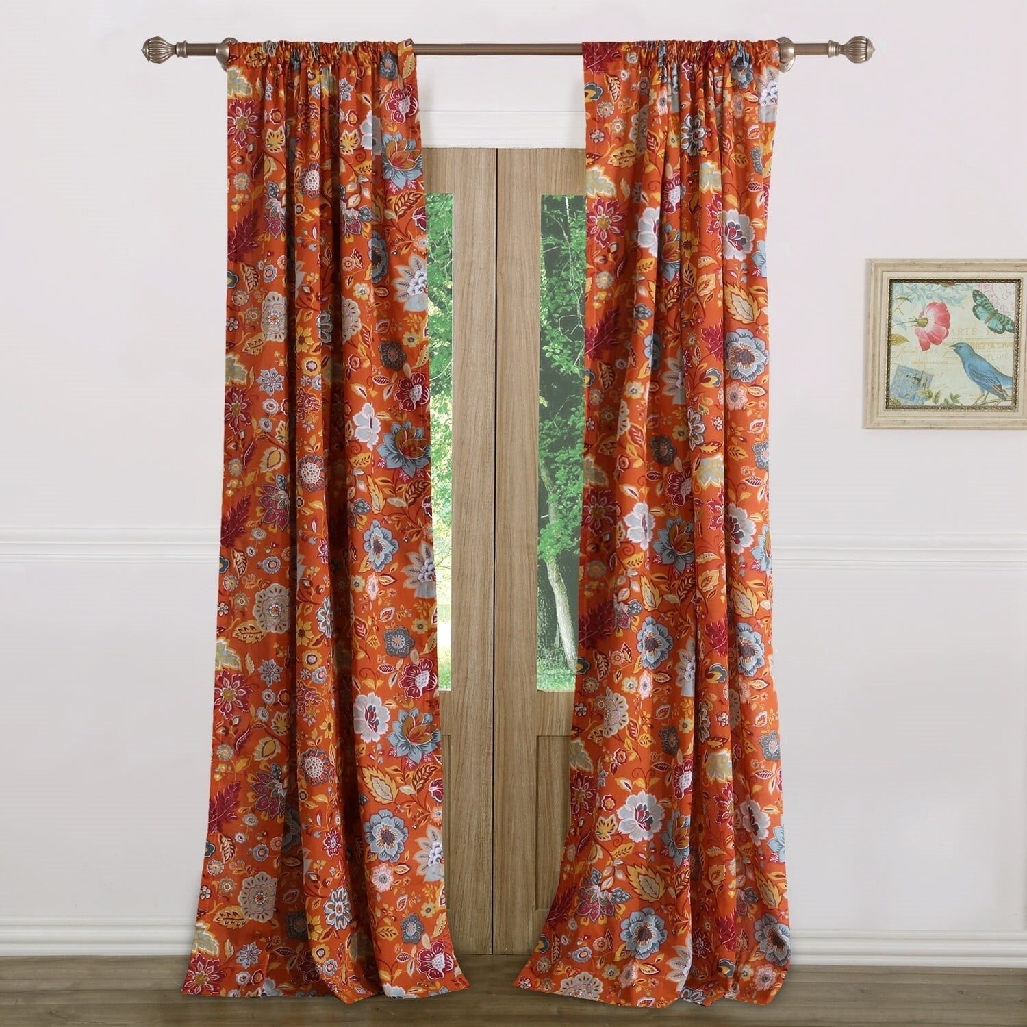 Astoria Floral Print Spice Polyester Window Panels, 95-inch Length