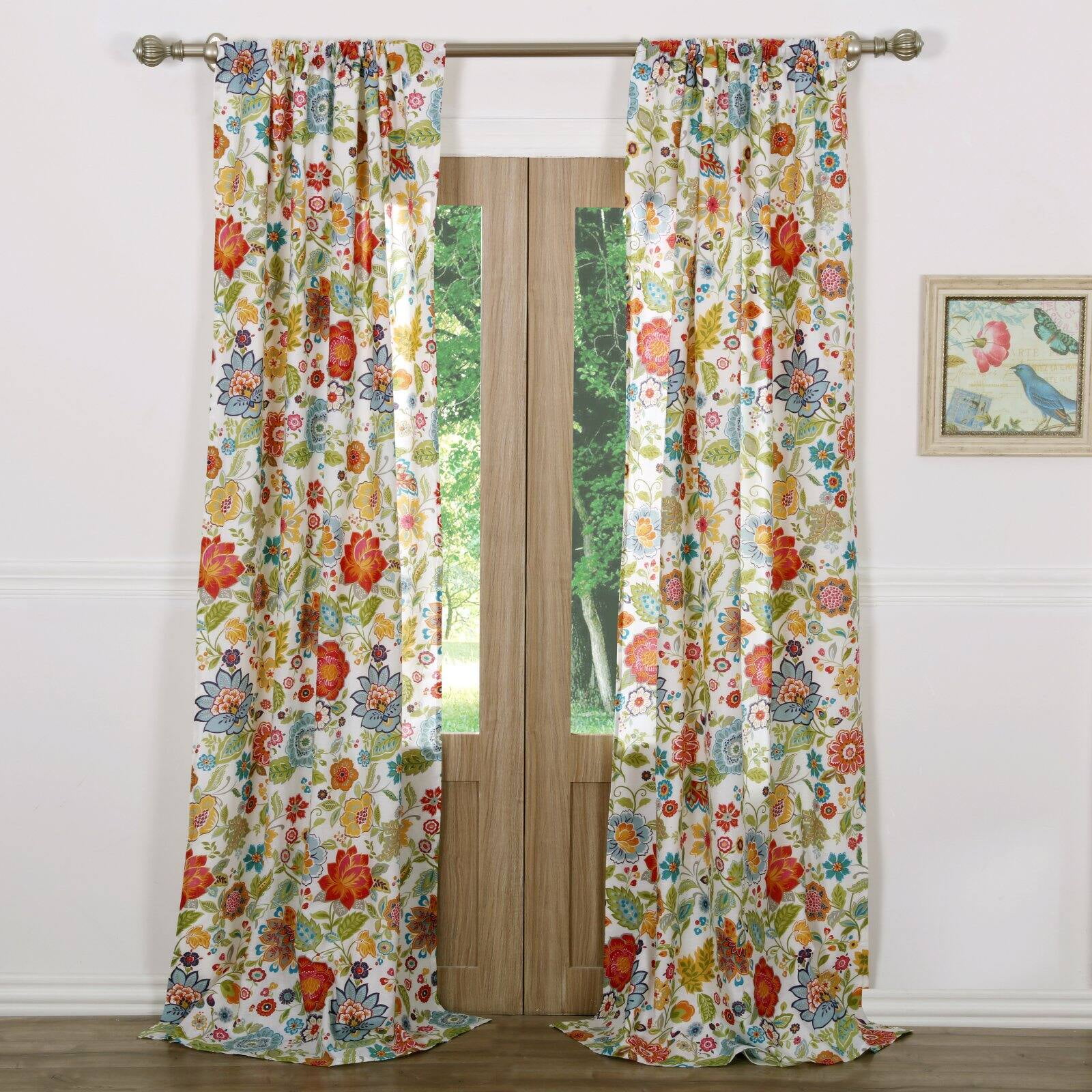 Astoria White Floral Room Darkening Twin Curtains