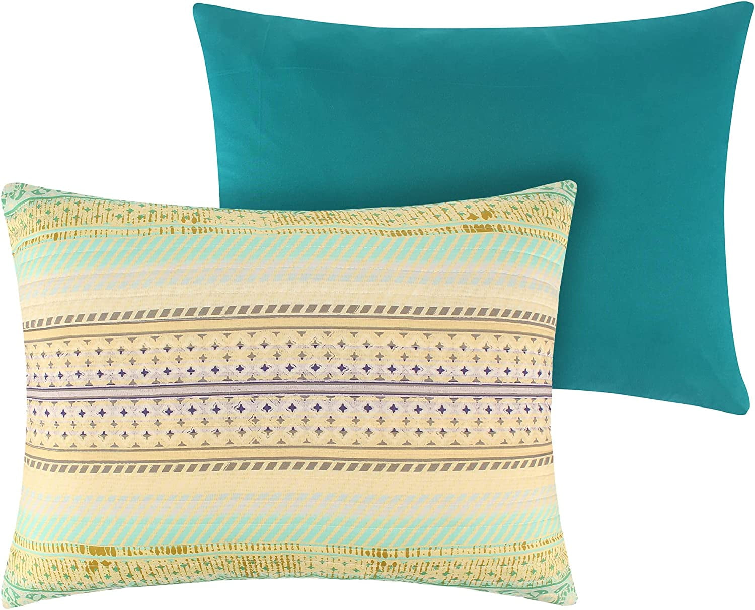 Aurora Vintage Boho Quilted Pillow Sham, Blue and Beige, Standard