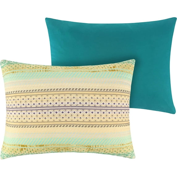 Greenland Home Fashions Aurora Vintage Boho Quilted Pillow Sham, Blue, Standard
