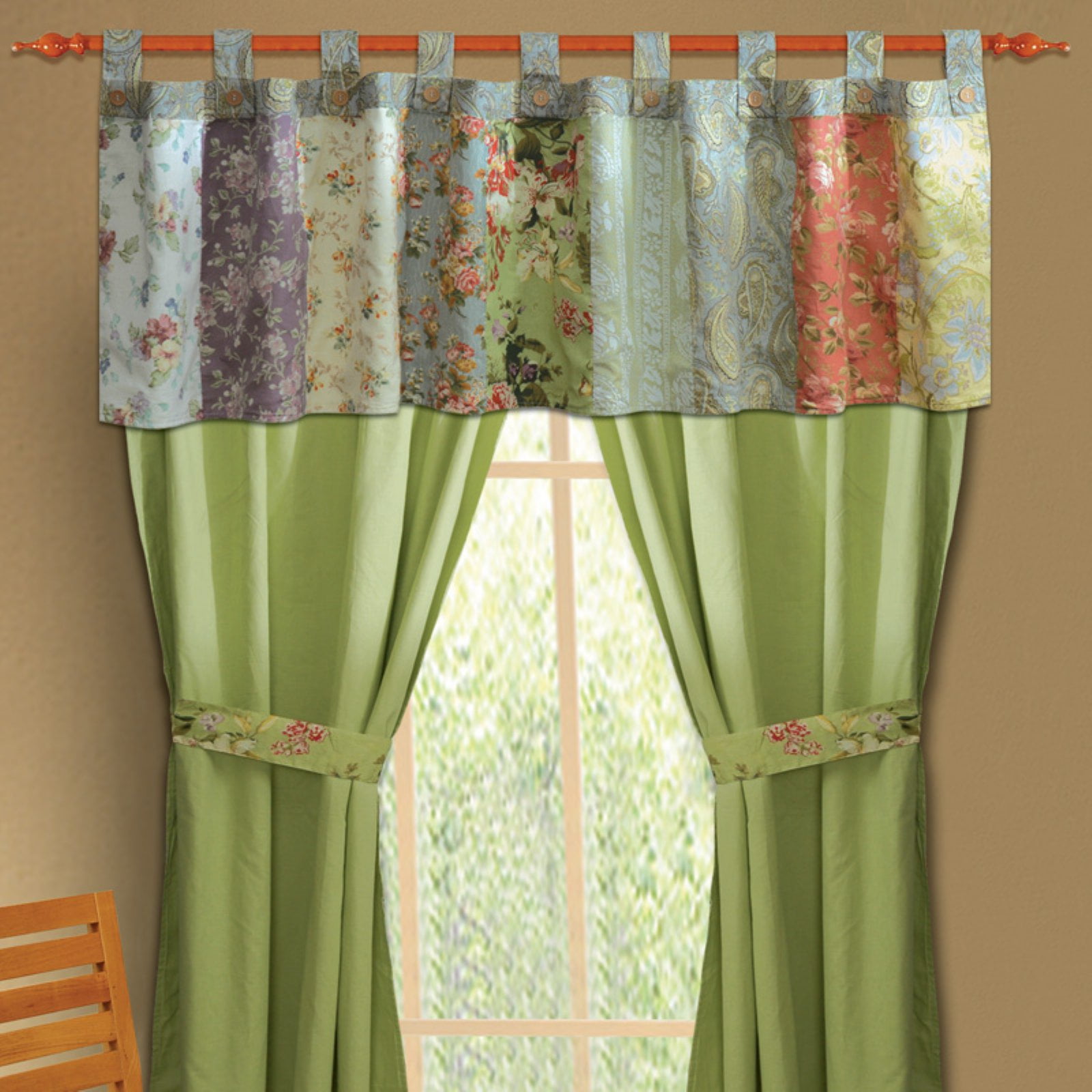 Blooming Prairie Multicolor Cotton Patchwork Tab Top Valance