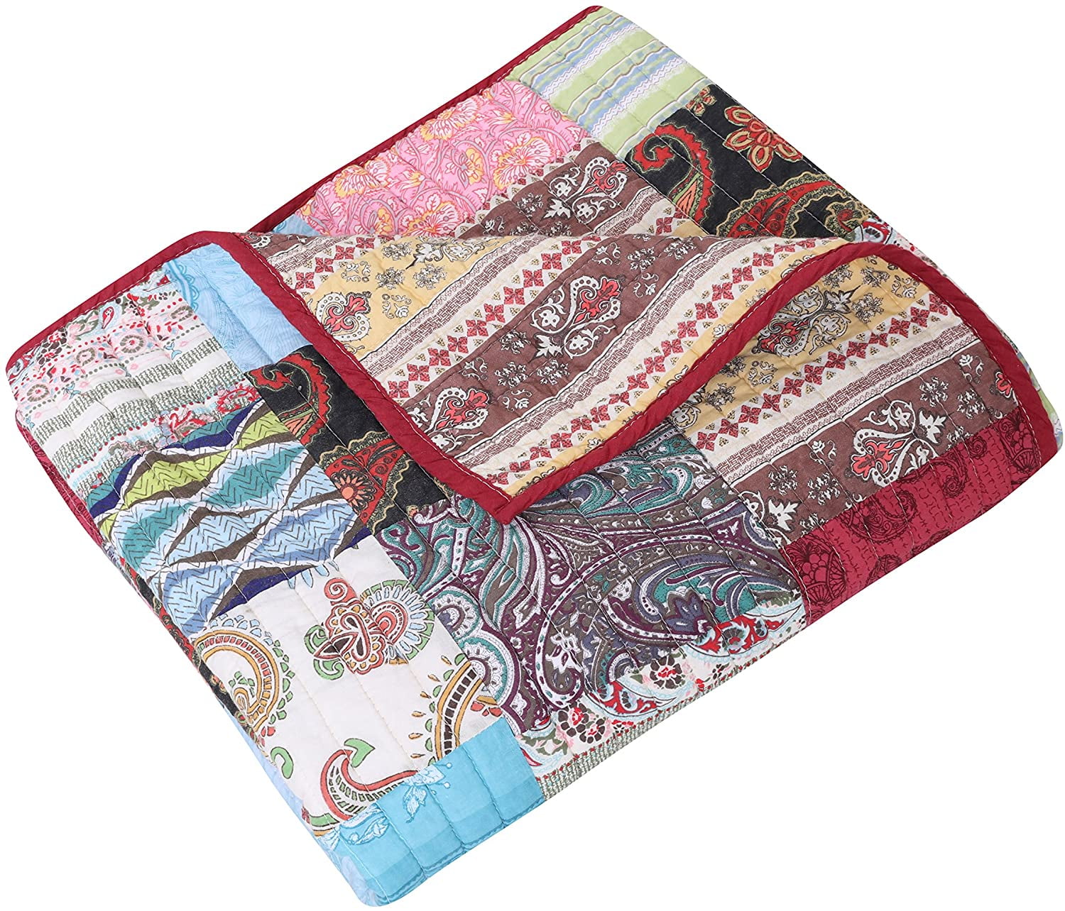 Bohemian Dream Multicolor Cotton Patchwork Reversible Throw