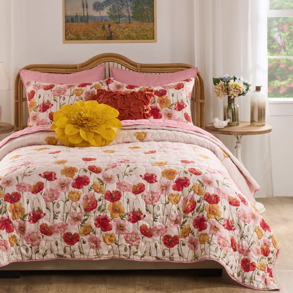 Greenland Home Fashions Spring Breeze Poppy Print Quilt Set, 2-Piece Twin/Twin XL, for Adults and Teens
