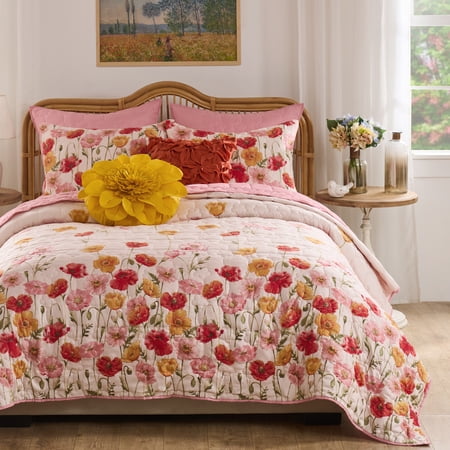 Greenland Home Fashions Spring Breeze Poppy Print Quilt Set, 2-Piece Twin/Twin XL, for Adults and Teens