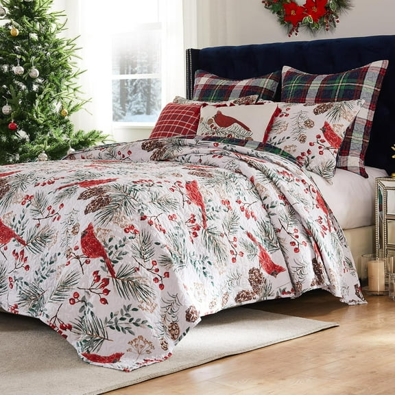 Greenland Home Fashions Cardinal Plaid Reversible Quilt Set, With Cotton-RIch Fill, 3-Piece Full/Queen
