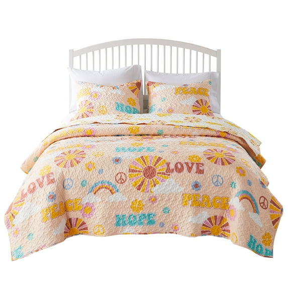 Greenland Home Fashions Cassidy Retro 1960s Reversible Quilt Set, 3-Piece Full/Queen