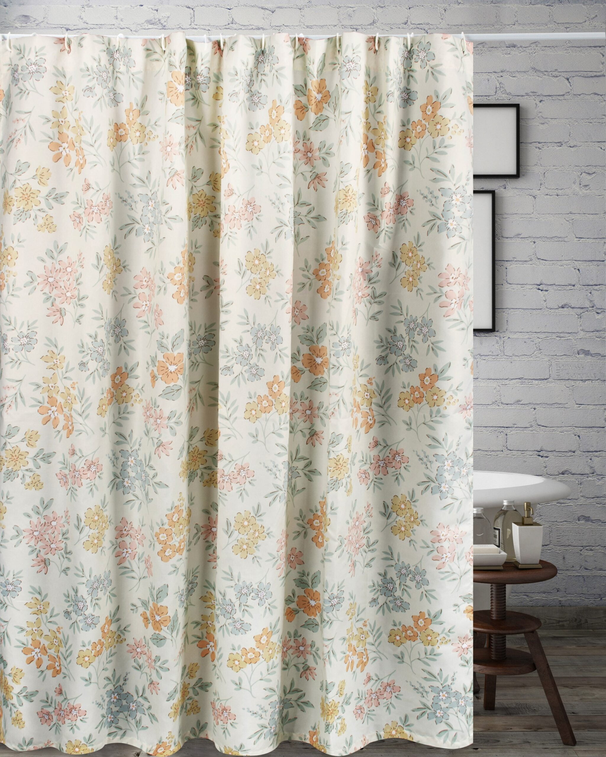 Chloe Floral Botanical Fabric Shower Curtain with Liner, 72" x 72"