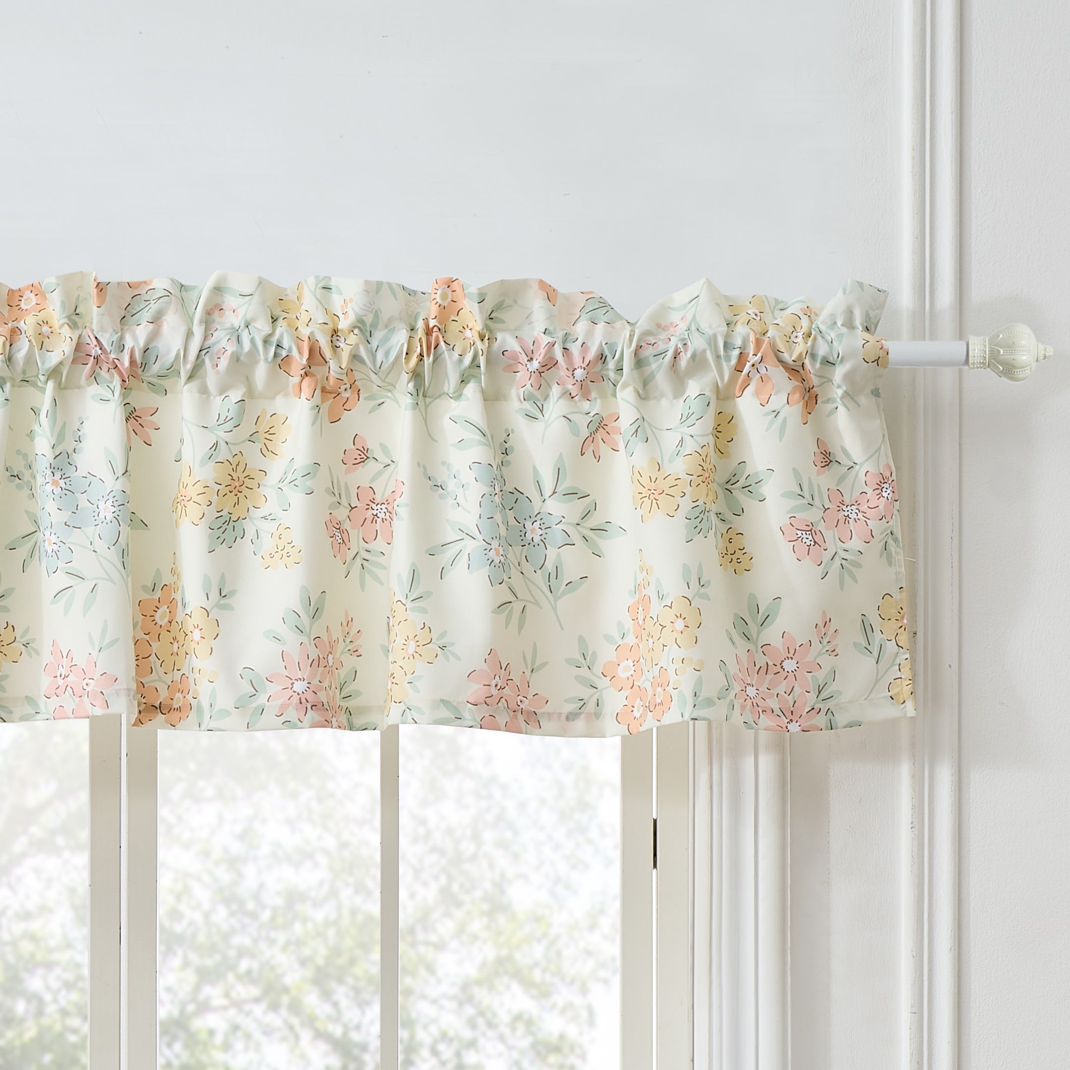 Chloe Pastel Floral Light-Filtering Rod Pocket Valance, 84 W x 16 L