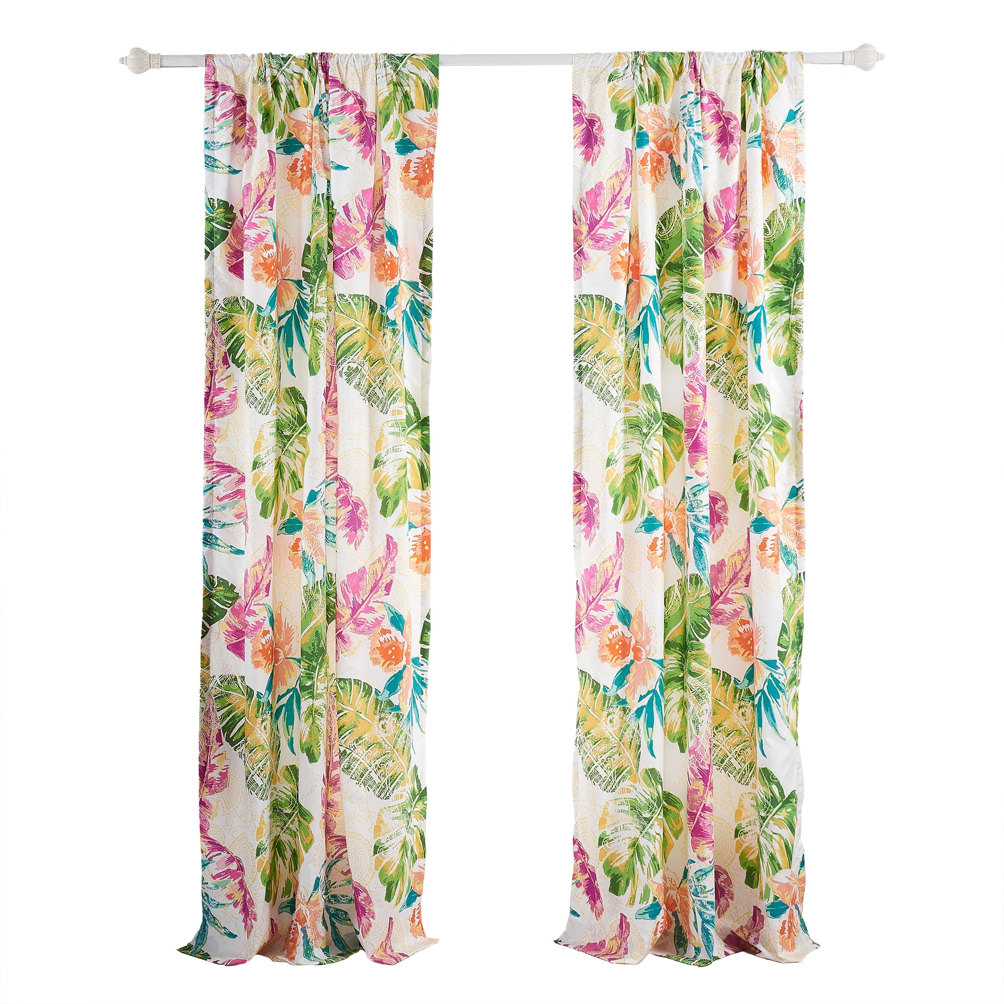 Tropical Floral Polyester Light-Filtering Rod Pocket Curtain Panels, 84" x 84"