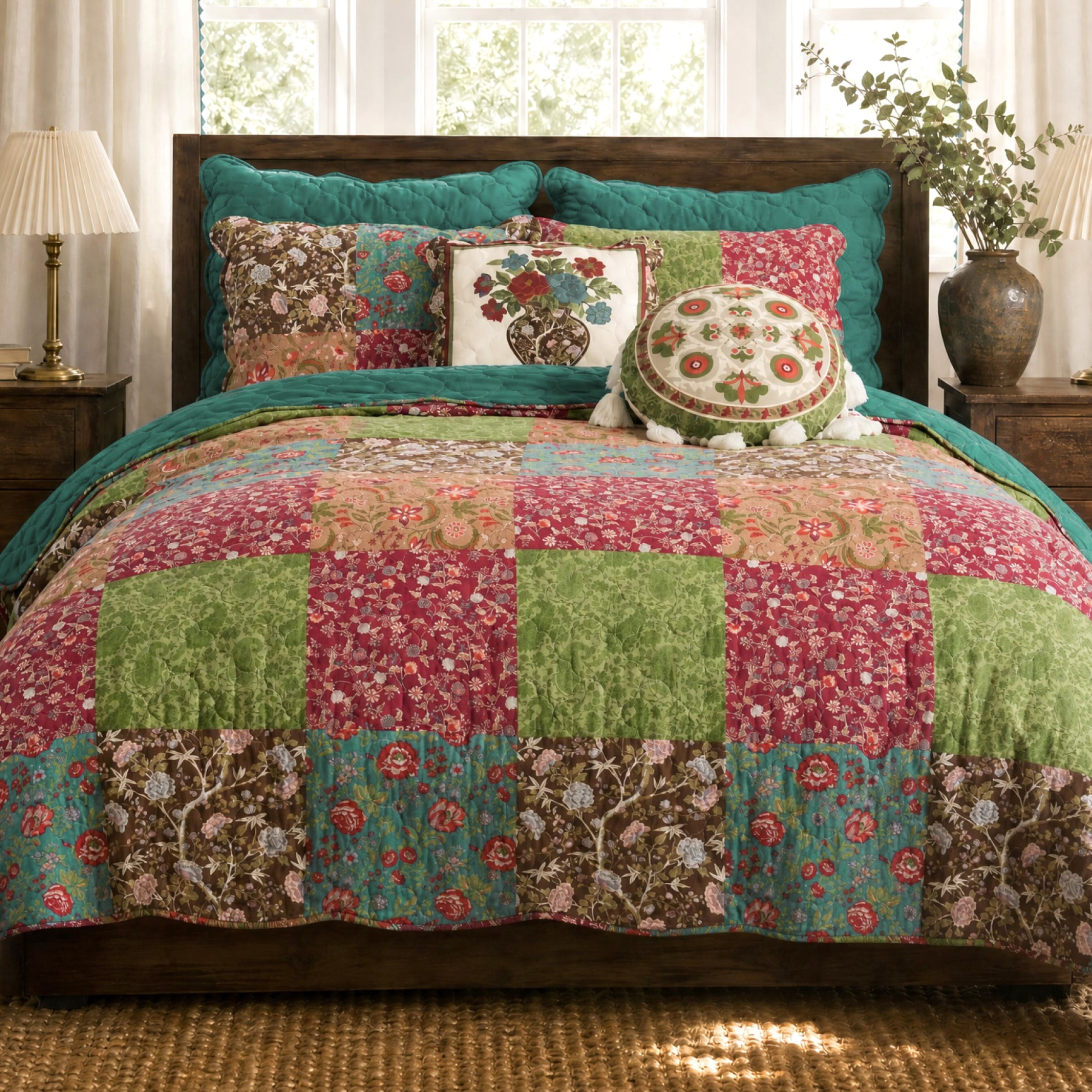 Greenland Home Fashions Danica Cotton-Rich Quilt Set, 3-Piece Full/Queen, for Teens and Adults