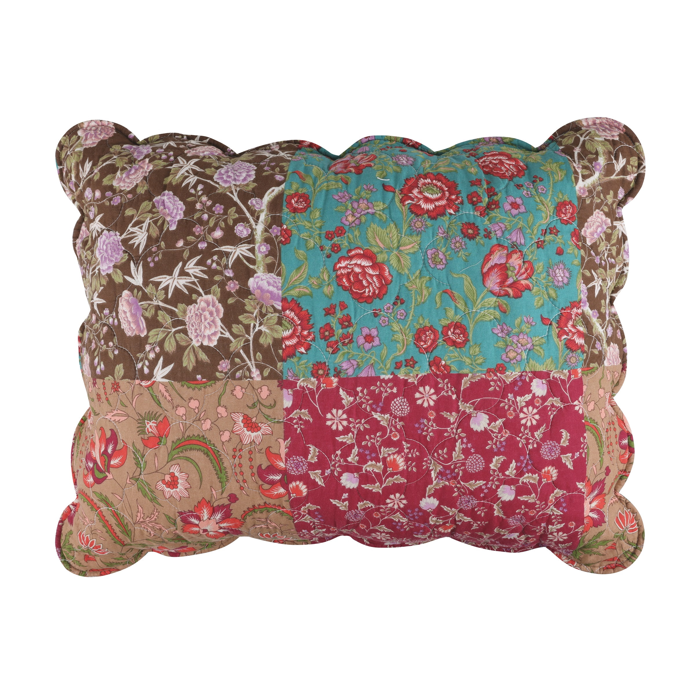 Greenland Home Fashions Danica Cotton-Rich Quilted Patchwork Print Pillow Sham, All Ages, King