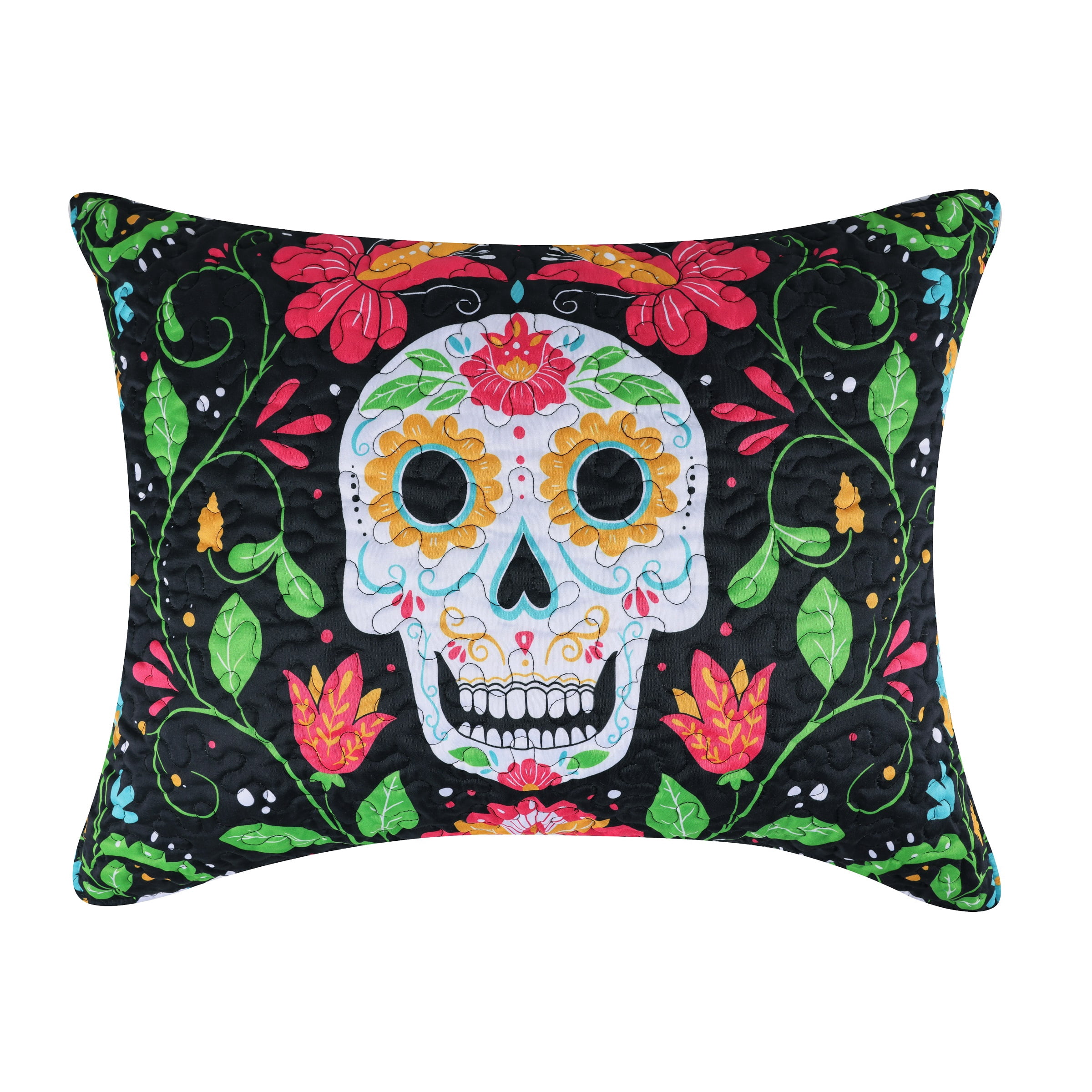 Greenland Home Fashions Day of the Dead Lightweight Quilted Pillow Sham, Standard, for Teens and Adults
