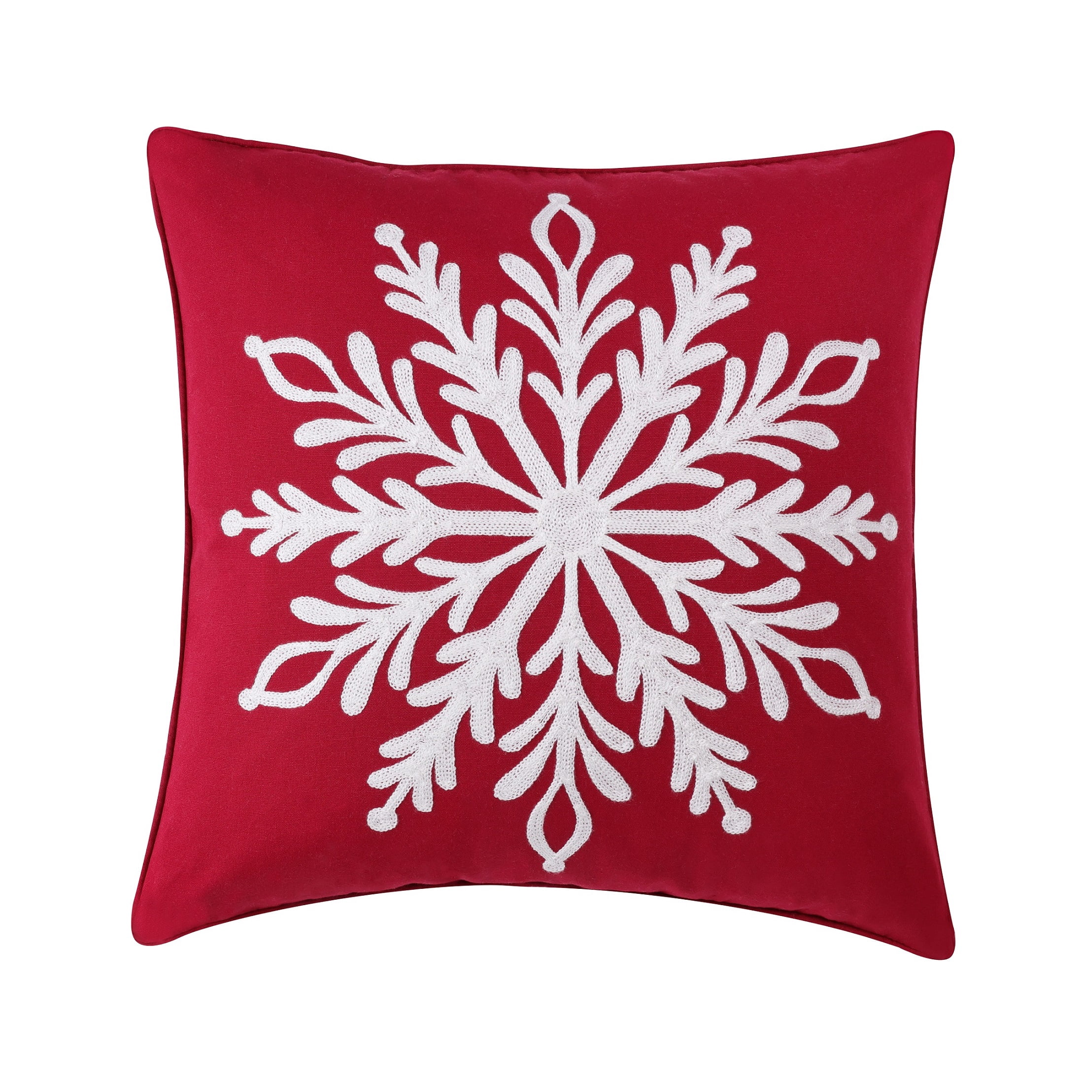 Greenland Home Fashions Decorative Holiday Red Snowflake Cotton Toss Pillow