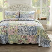 Greenland Home Fashions Emma 2-Pieces Gray Floral Quilt Bedding Sets, Twin