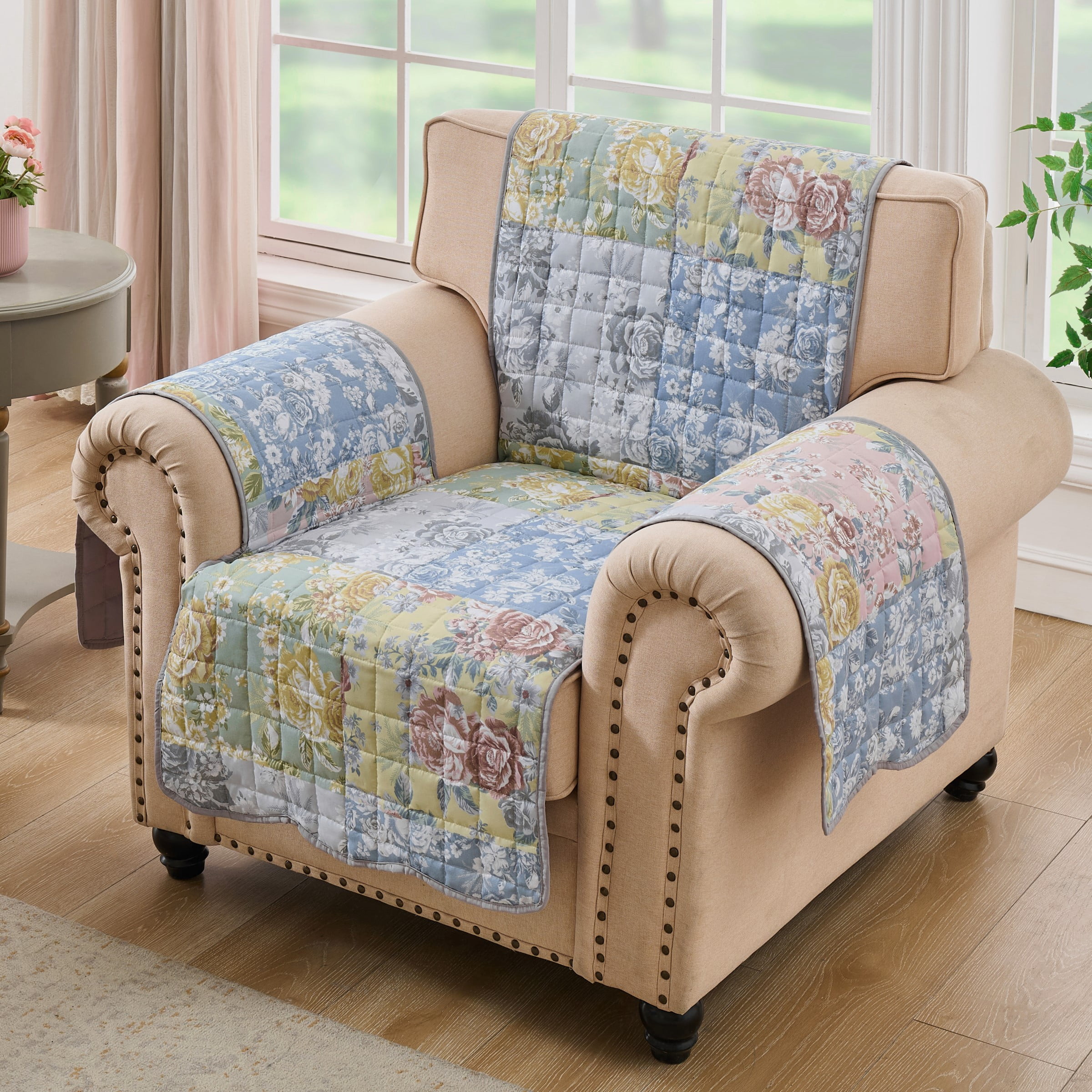 Greenland Home Fashions Emma Floral Patchwork Print Reversible Slipcover/Furniture Protector, Armchair