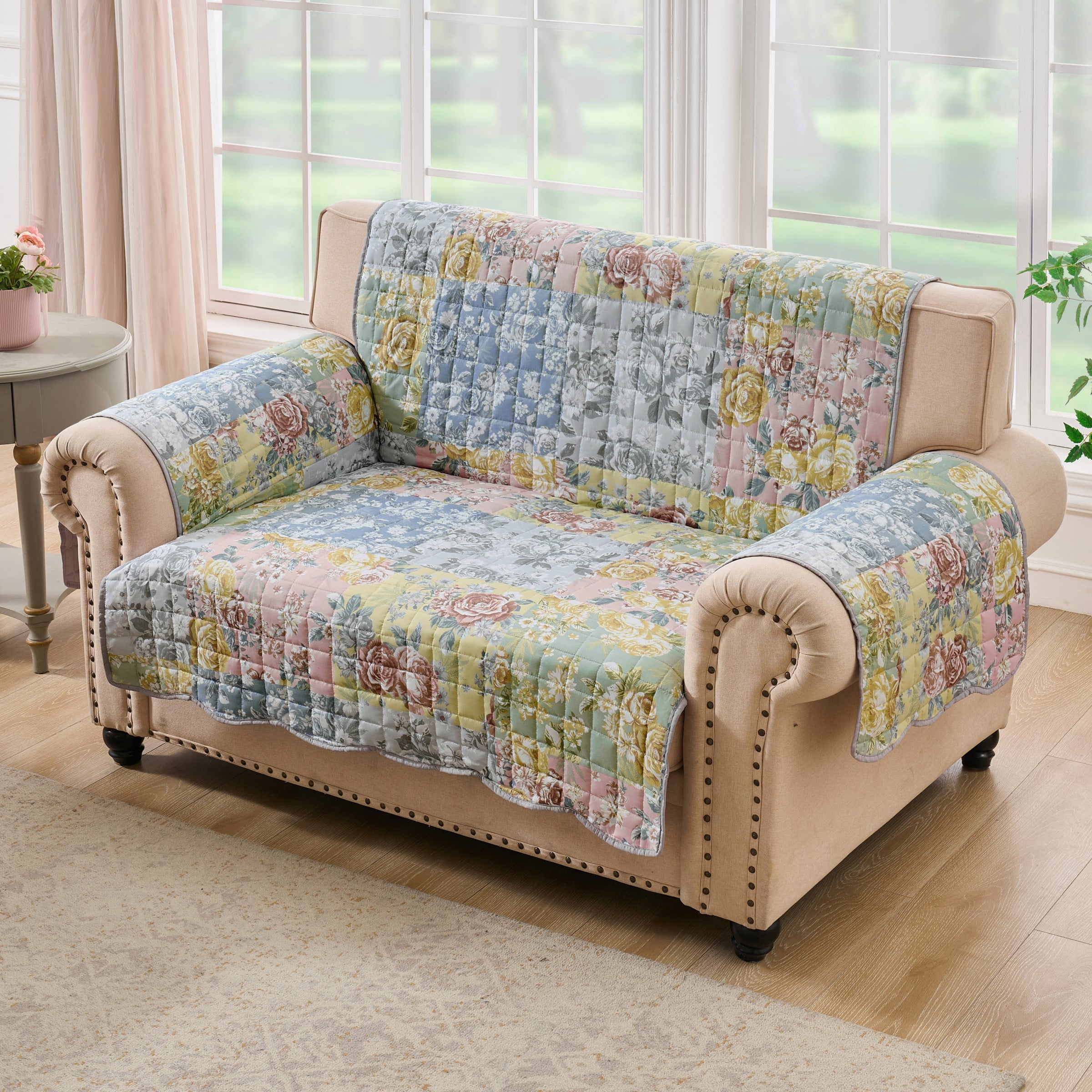 Greenland Home Fashions Emma Floral Patchwork Print Reversible Slipcover/Furniture Protector, Loveseat