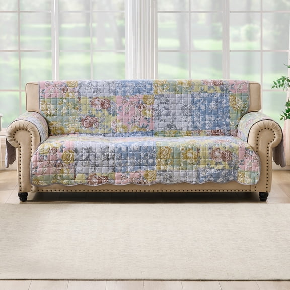 Greenland Home Fashions Emma Floral Patchwork Print Reversible Slipcover/Furniture Protector, Sofa
