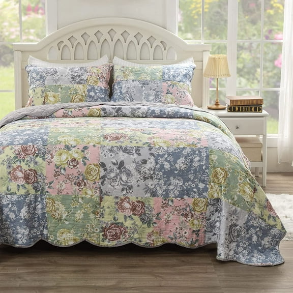 Greenland Home Fashions Emma Traditional Patchwork Floral Quilt Set 3-Piece King/Cal King