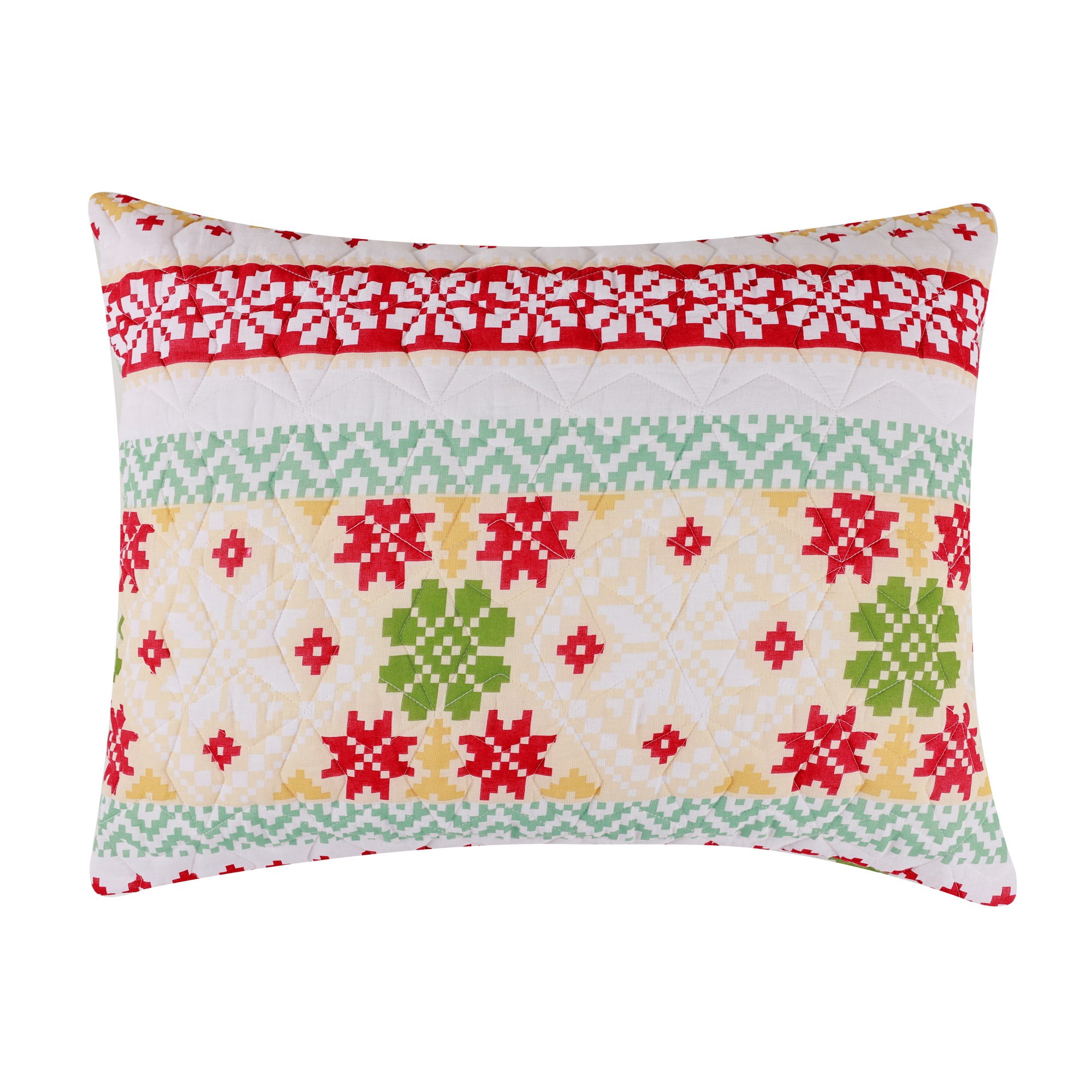 Greenland Home Fashions Fair Isle Holiday Snow Quilted Pillow Sham, King