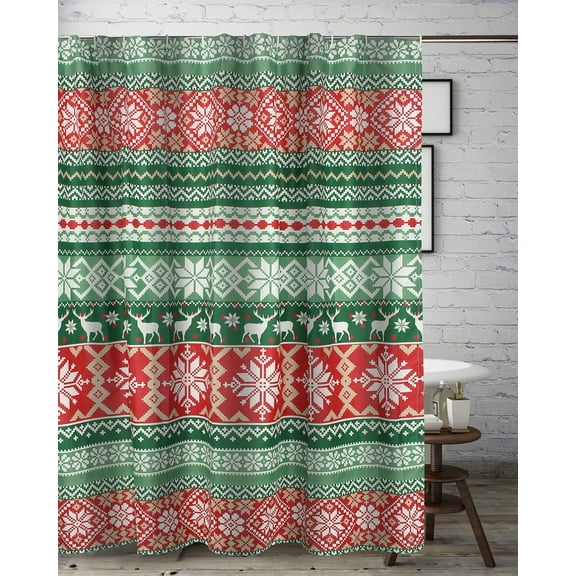 Greenland Home Fashions Fair Isle Snowflake and Reindeer Shower Curtain, 72" x 72"