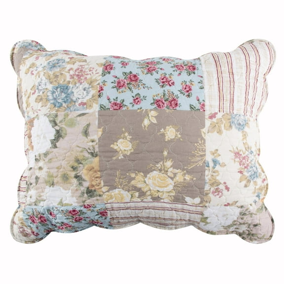 Greenland Home Fashions French Country Traditional Floral Patchwork Pillow Sham, Standard