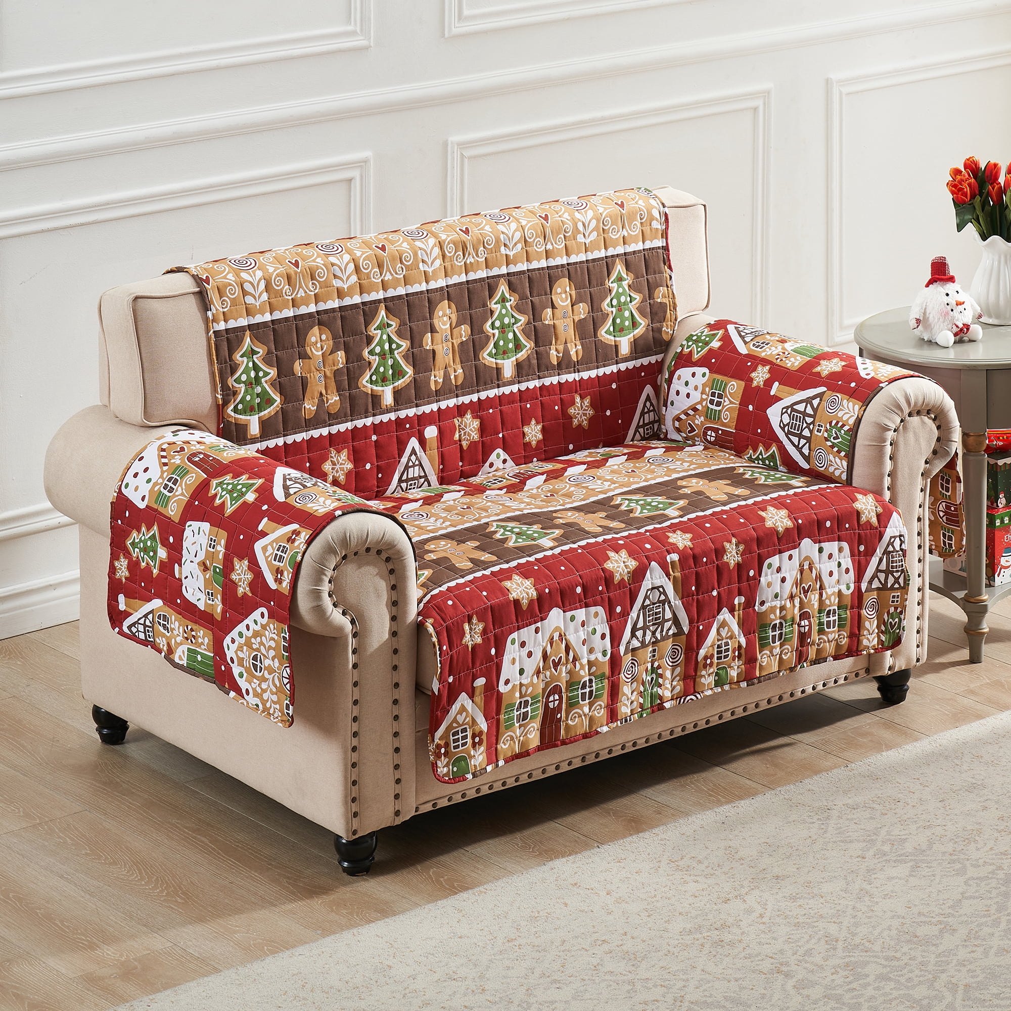 Greenland Home Fashions Gingerbread Lane Reversible Holiday Furniture Cover - Loveseat Protector