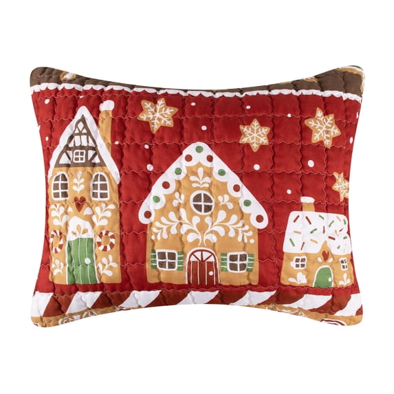 Greenland Home Fashions Gingerbread Lane Reversible Pillow Sham, Holiday, Standard