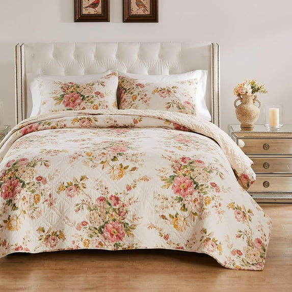 Greenland Home Fashions Grace Traditional Farmhouse Floral Quilt Set 2-Piece Twin/XL