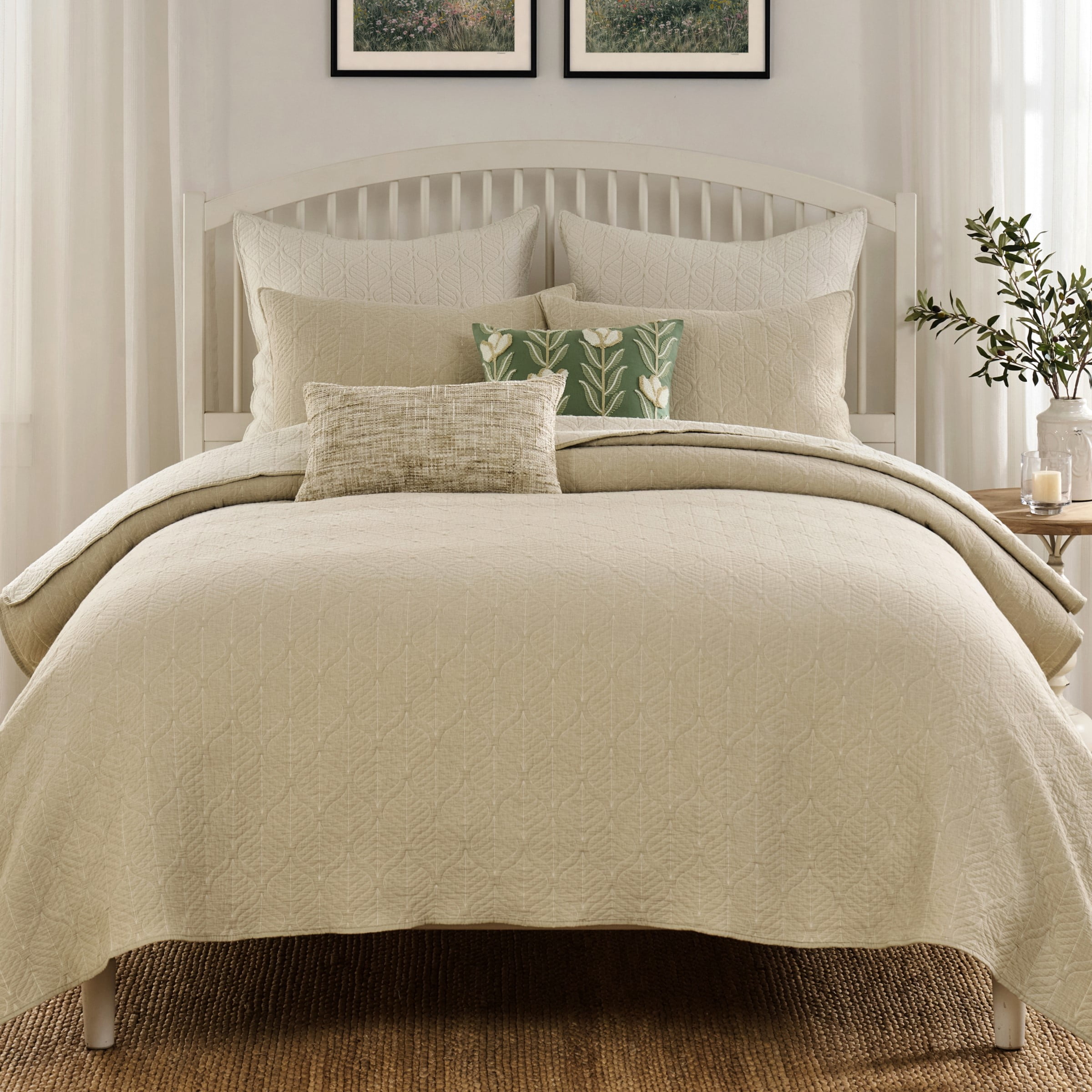 Greenland Home Fashions Harper 100% Cotton Lightweight Reversible Coverlet Set, 2-Piece Twin/XL, Adult, Taupe