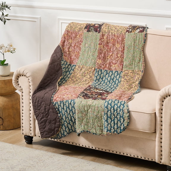 Greenland Home Fashions Hazel Cotton-Rich Floral Patchwork Print Quilted Throw Blanket, for All Ages
