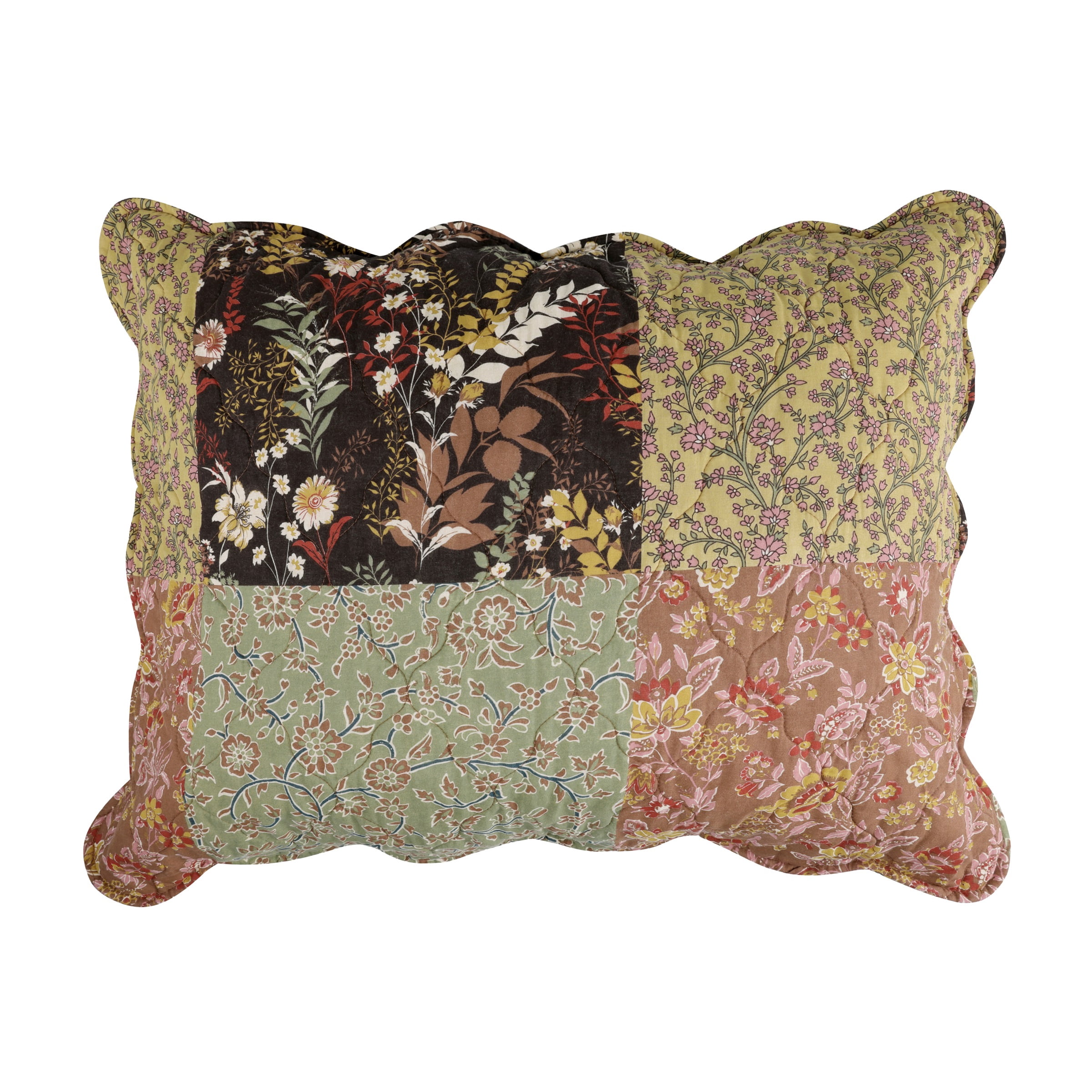 Greenland Home Fashions Hazel Cotton-Rich Quilted Patchwork Print Pillow Sham, All Ages, Standard