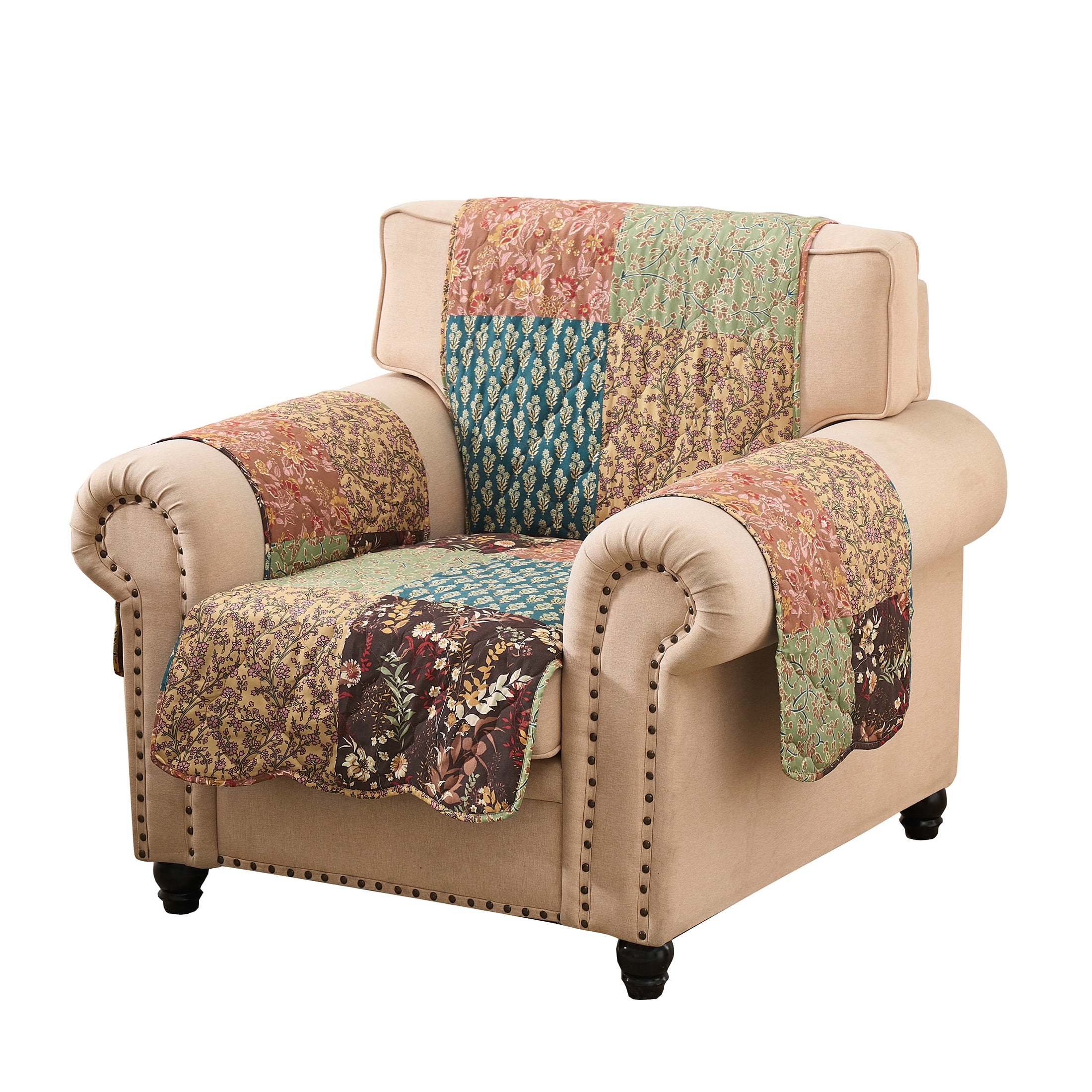 Greenland Home Fashions Hazel Floral Patchwork Print Reversible Slipcover/Furniture Protector, Armchair