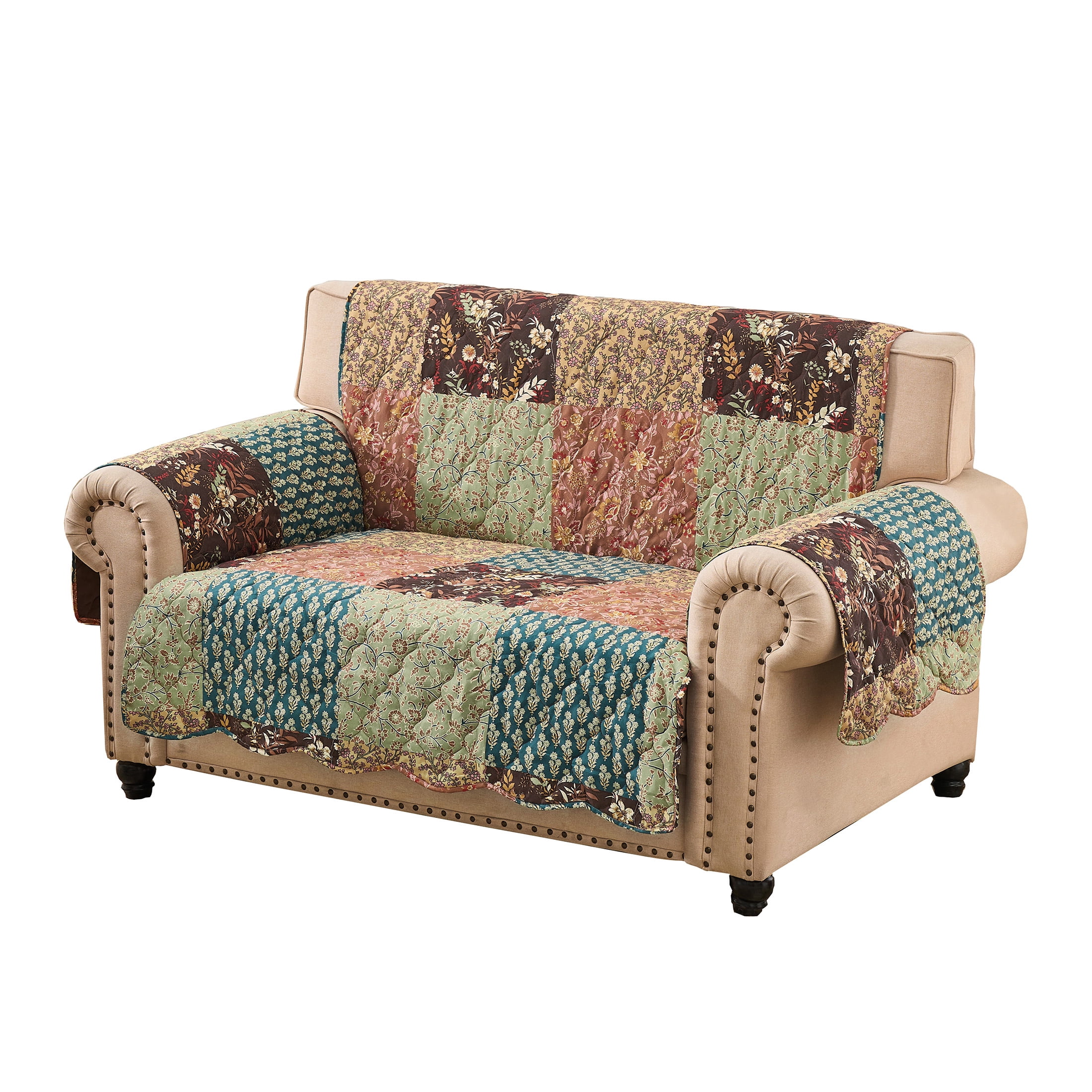 Greenland Home Fashions Hazel Floral Patchwork Print Reversible Slipcover/Furniture Protector, Loveseat