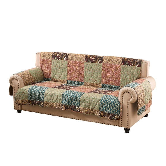 Greenland Home Fashions Hazel Floral Patchwork Print Reversible Slipcover/Furniture Protector, Sofa