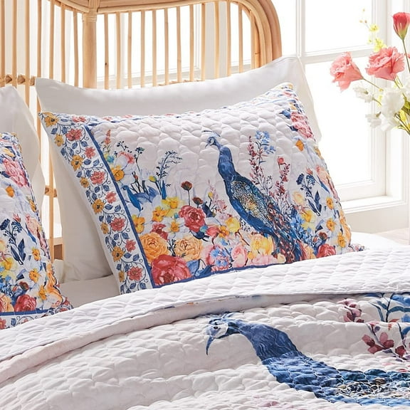 Greenland Home Fashions Huntington Peacock Botanical Pillow Sham, Standard/Queen size