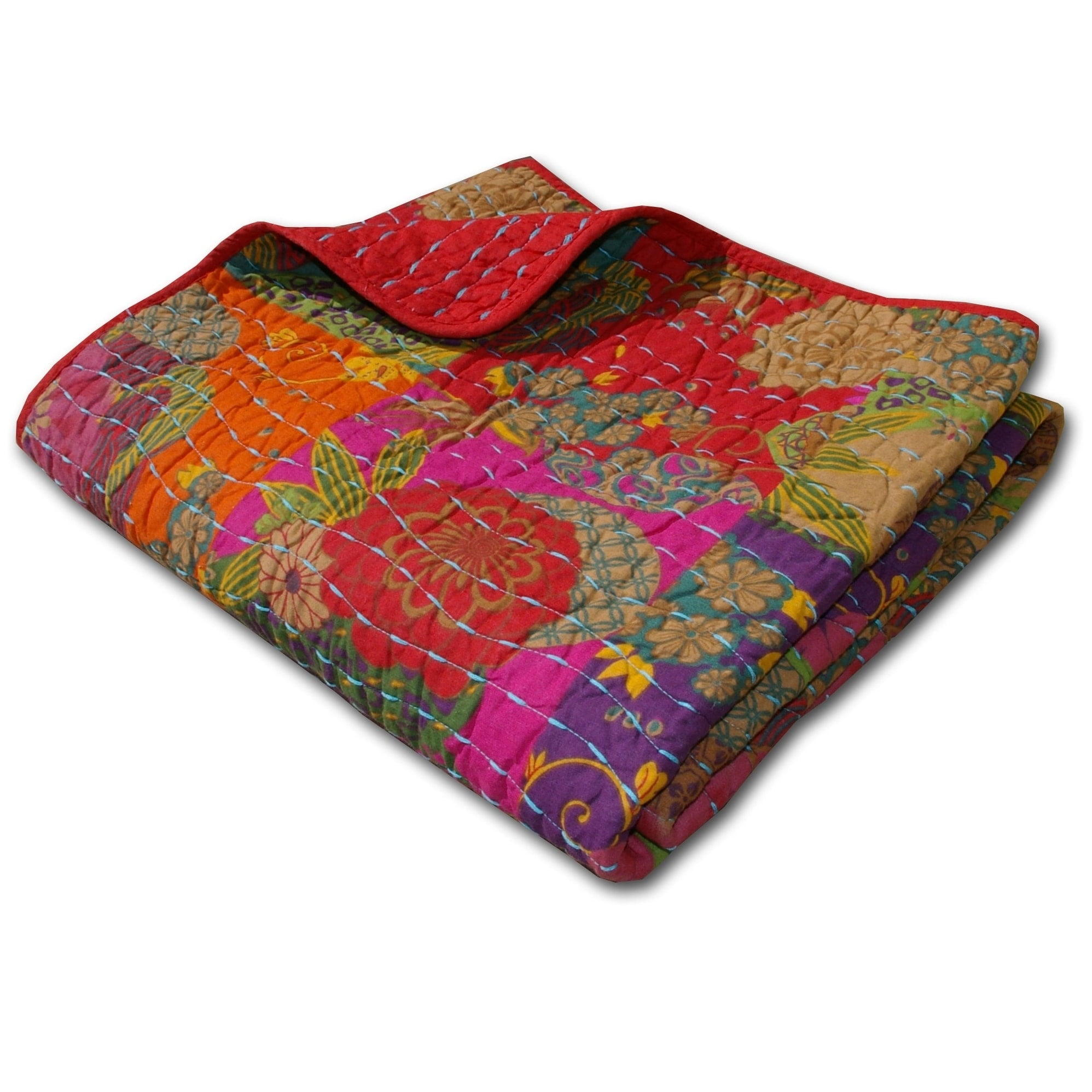 Jewel Tone Floral Cotton Quilted Throw Blanket