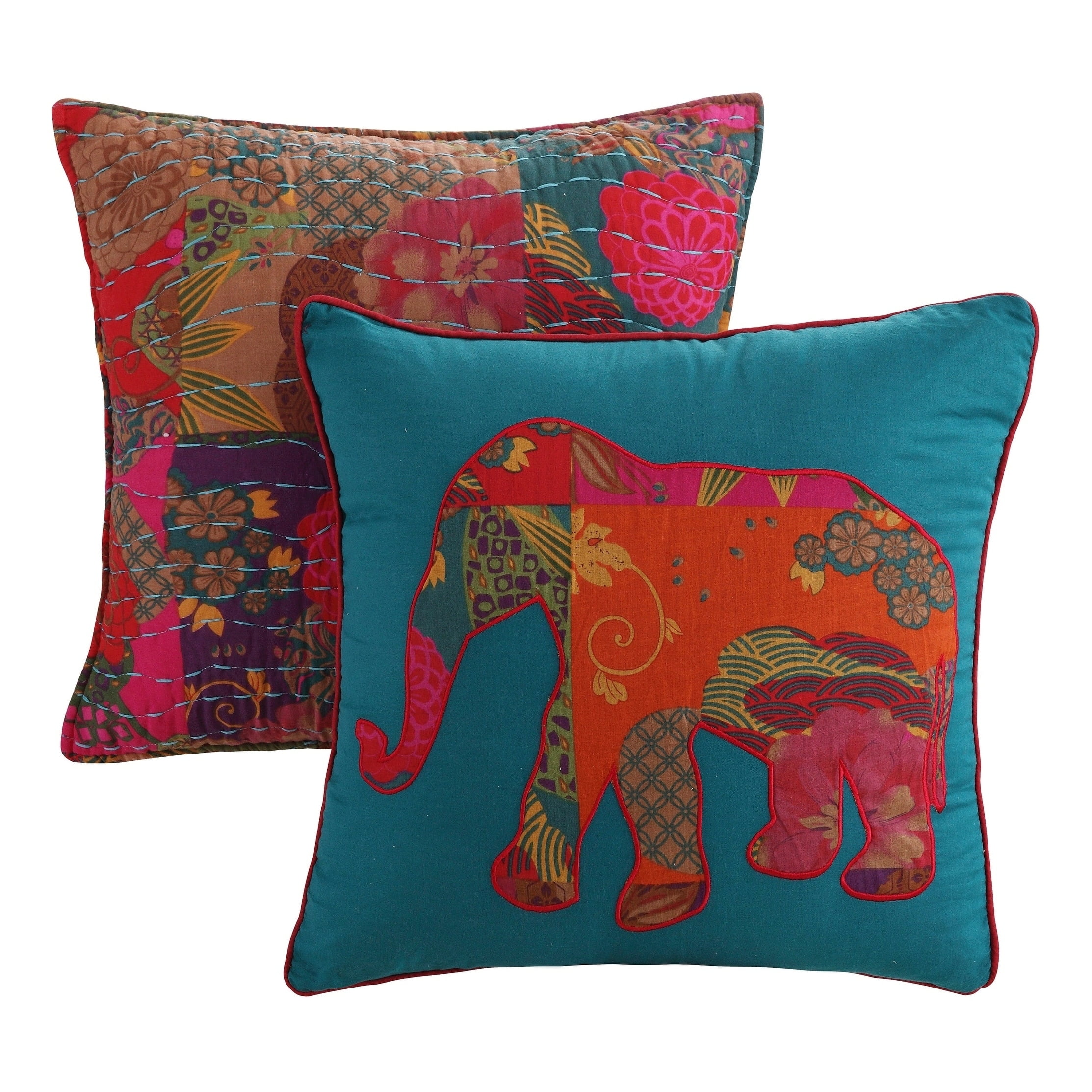 Multicolor Bohemian Elephant Quilted Throw Pillows Set of 2