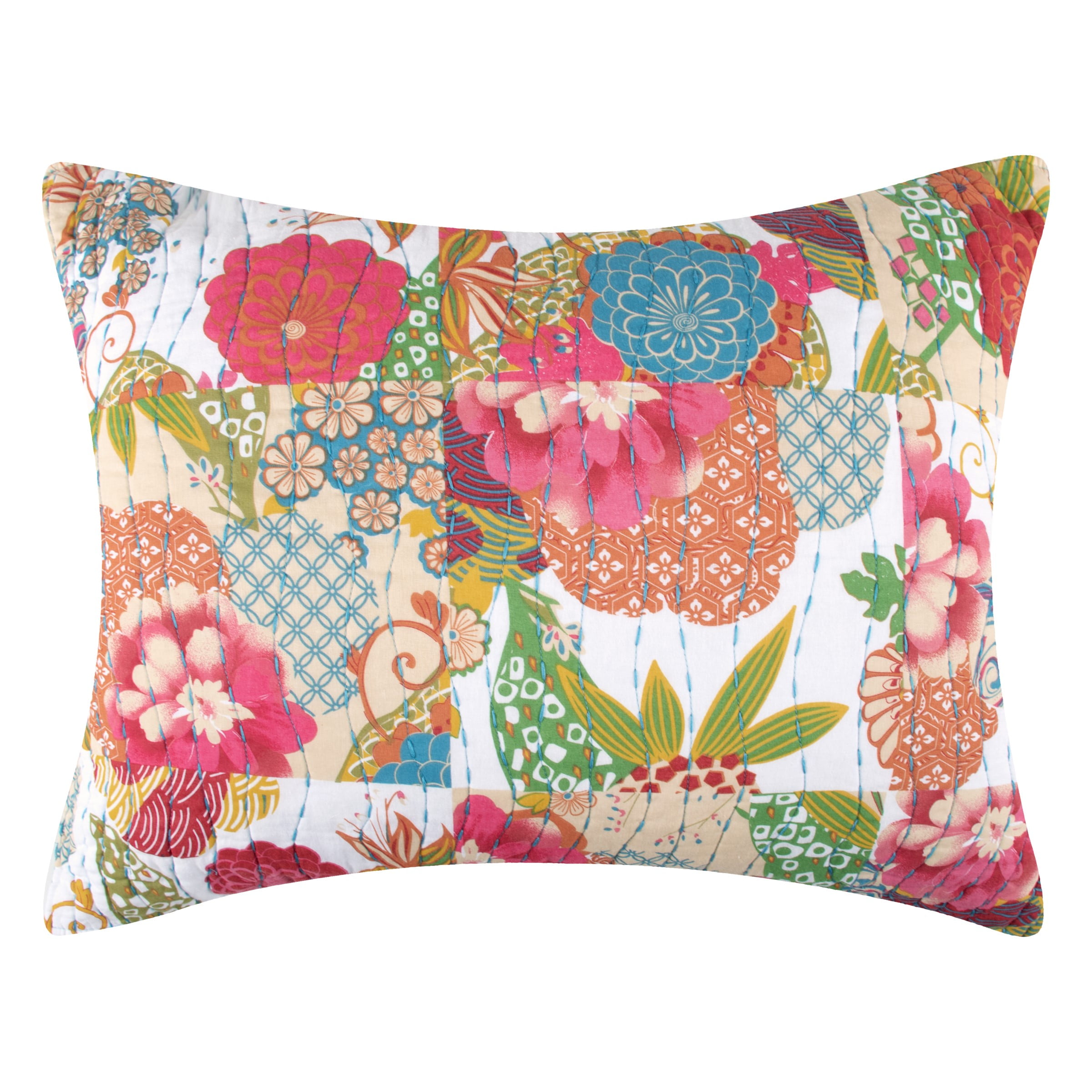 Multicolor Cotton Floral Kantha-Quilted Standard Sham