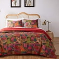 thumbnail image 1 of Greenland Home Fashions Jewel Red Kantha-Quilted 100% Cotton Boho Bedding Set, 3-Piece King, 1 of 7