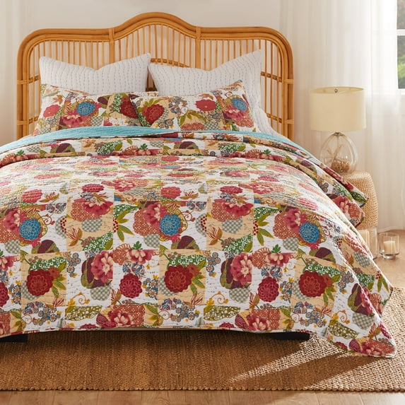 Greenland Home Fashions Jewel Kantha-Stitched Boho White 100% Cotton Quilt Set, 2-Piece Twin-XL