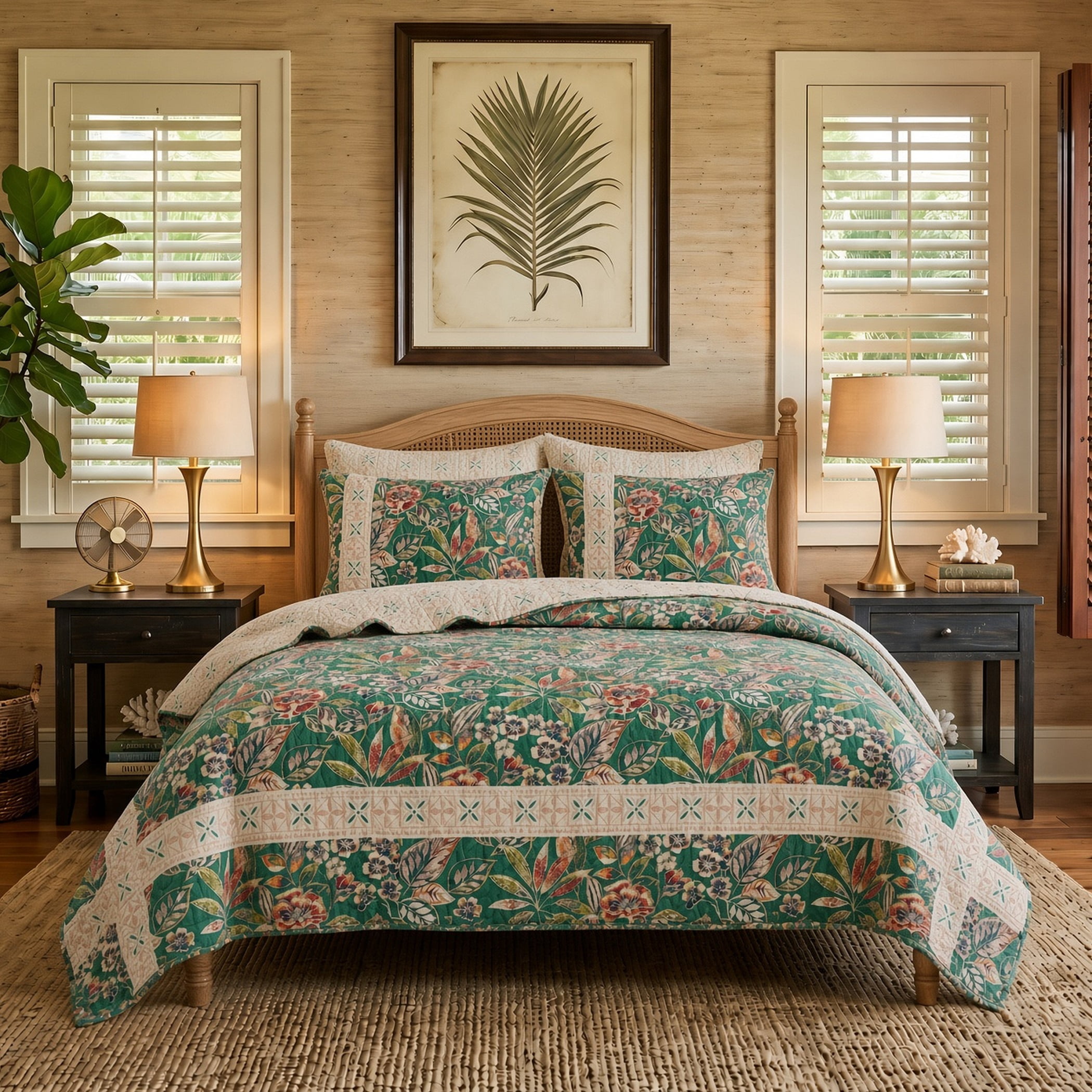 Greenland Home Fashions Kaia Polynesian Garden Tropical Quilt Set, 3-Piece King/Cal King, Adult